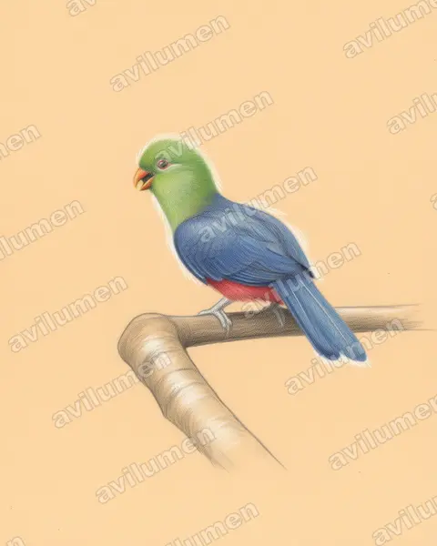 Illustration Crayon de couleur : Tauraco macrorhynchus (Touraco à gros bec)