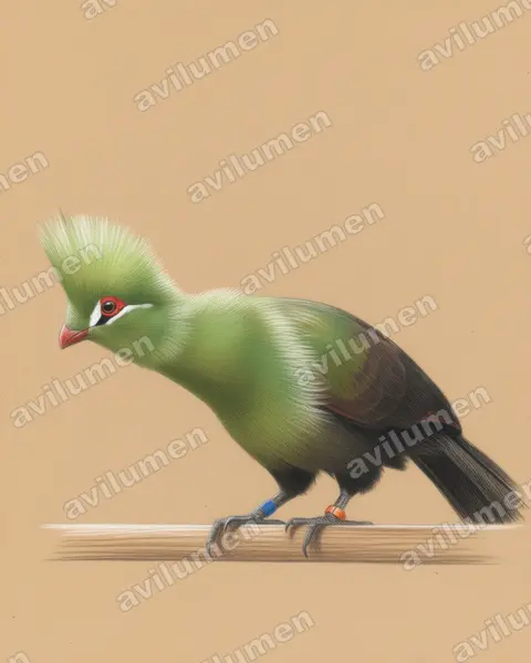 Ilustración en Lápiz de color: Tauraco persa (Turaco de Guinea)