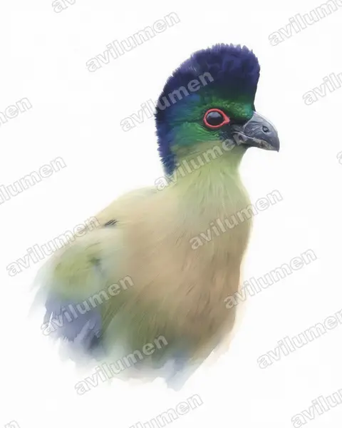 紫冠蕉鵑（Tauraco porphyreolophus）的水彩插画