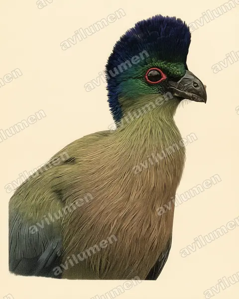 紫冠蕉鵑（Tauraco porphyreolophus）的古典图版插画
