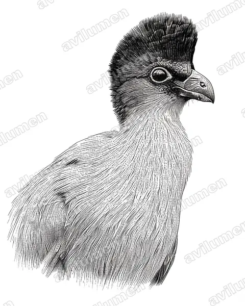 紫冠蕉鵑（Tauraco porphyreolophus）的钢笔墨线插画