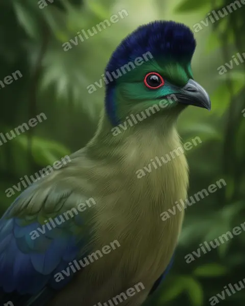 紫冠蕉鵑（Tauraco porphyreolophus）的写实插画