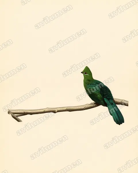 Vintage plate illustration: Tauraco schuettii (Black-billed Turaco)