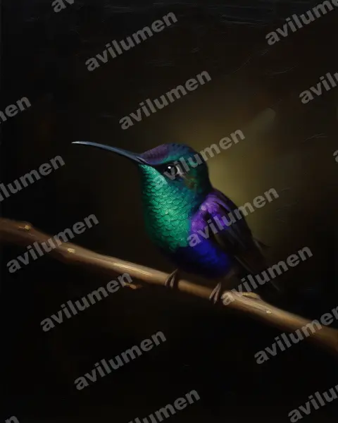 Ilustración en Óleo: Thalurania colombica (Zafiro coroniazul​)