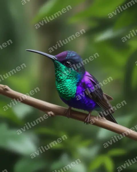 Ilustración en Realista: Thalurania colombica (Zafiro coroniazul​)