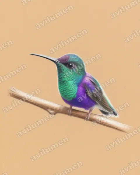 Ilustración en Lápiz de color: Thalurania colombica (Zafiro coroniazul​)