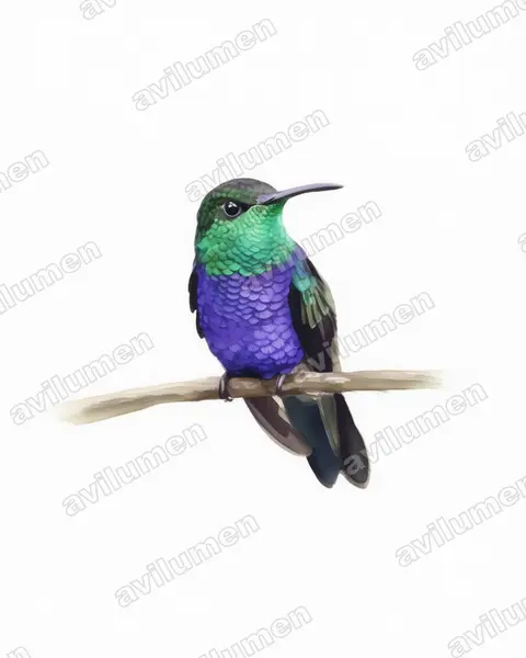 Ilustración en Acuarela: Thalurania furcata (Zafiro golondrina)