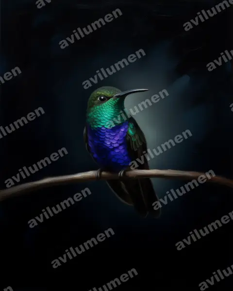 Ilustración en Óleo: Thalurania furcata (Zafiro golondrina)