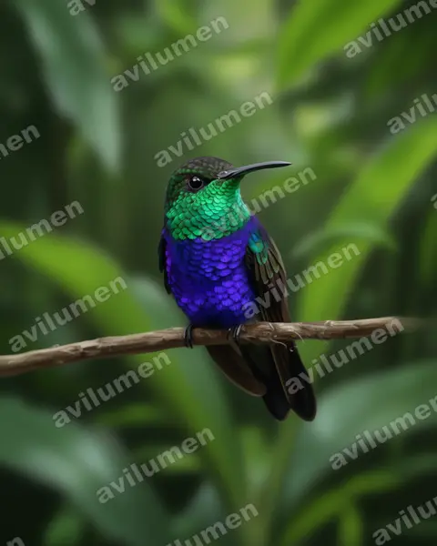 Ilustración en Realista: Thalurania furcata (Zafiro golondrina)