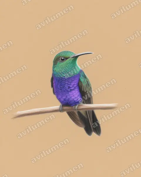 Ilustración en Lápiz de color: Thalurania furcata (Zafiro golondrina)
