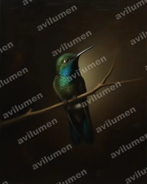 墨西哥妍蜂鸟（Thalurania ridgwayi）的油画插画