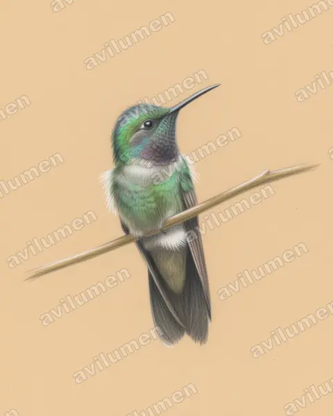 墨西哥妍蜂鸟（Thalurania ridgwayi）的彩色铅笔插画