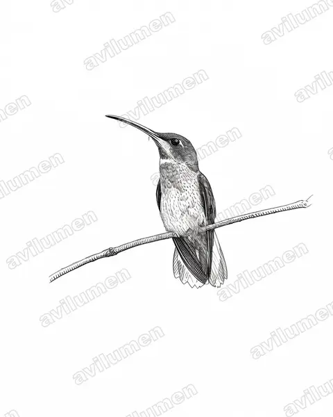 Ink illustration: Threnetes leucurus (Pale-tailed Barbthroat)