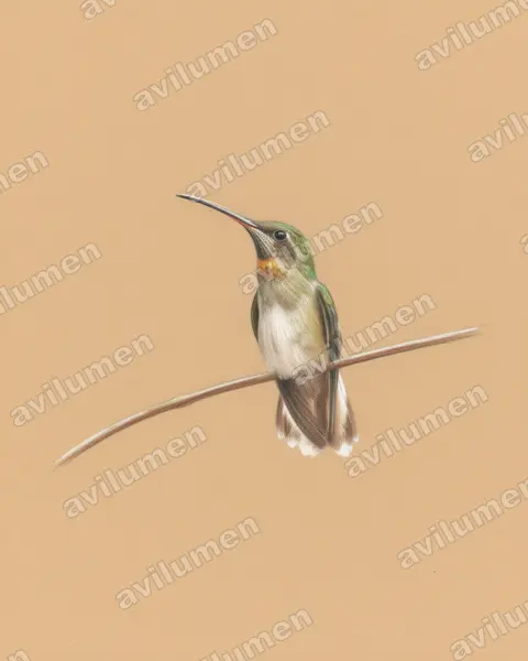 Colored pencil illustration: Threnetes leucurus (Pale-tailed Barbthroat)