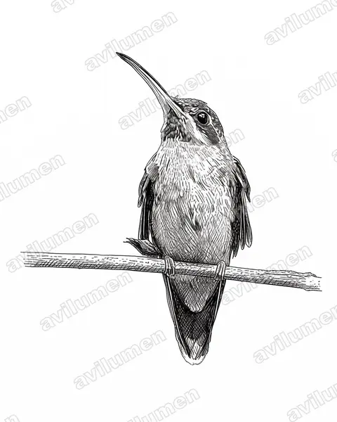 Ink illustration: Threnetes ruckeri (Band-tailed Barbthroat)