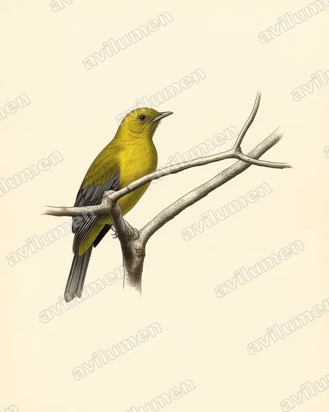 Illustration Planche ancienne : Tijuca condita (Cotinga à ailes grises)