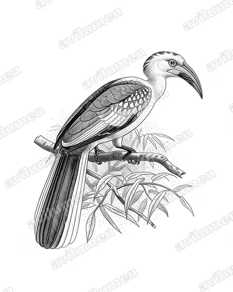 Illustration Encre : Tockus damarensis (Calao de Namibie)