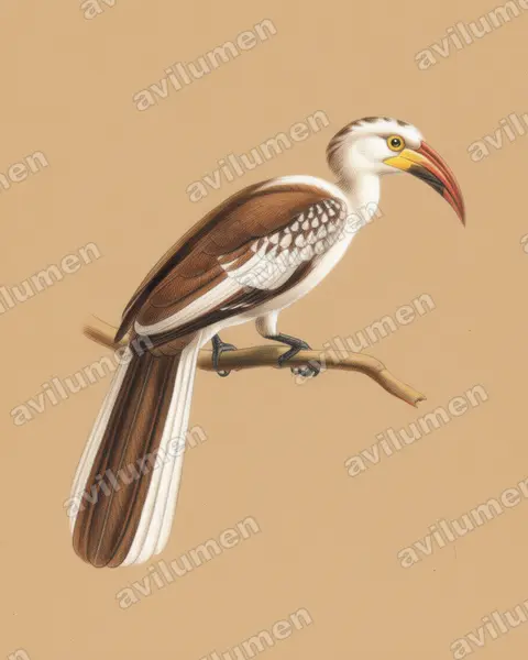 Illustration Crayon de couleur : Tockus damarensis (Calao de Namibie)