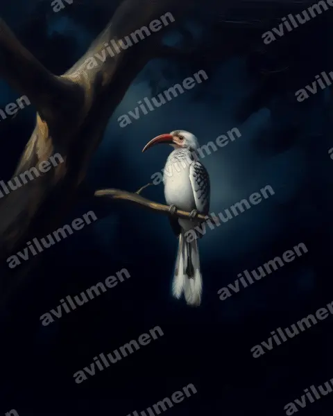 Oil illustration: Tockus erythrorhynchus (Northern Red-billed Hornbill)