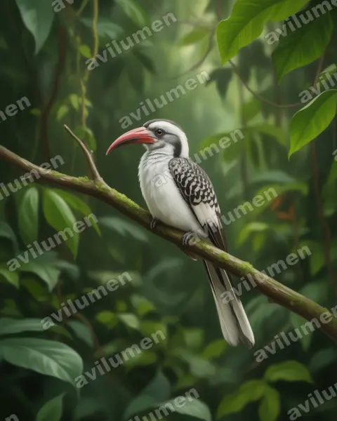Realistic illustration: Tockus erythrorhynchus (Northern Red-billed Hornbill)