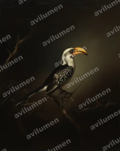 Illustration im Stil Öl: Östlicher Gelbschnabeltoko (Tockus flavirostris)