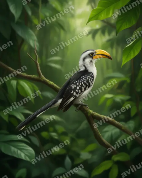 Illustration im Stil Realistisch: Östlicher Gelbschnabeltoko (Tockus flavirostris)