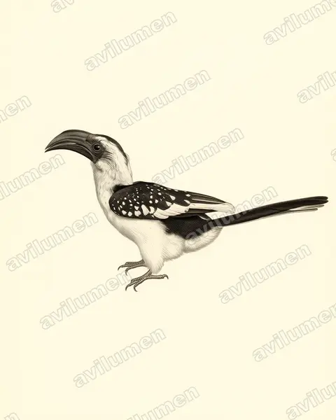 Vintage plate illustration: Tockus jacksoni (Jackson's Hornbill)
