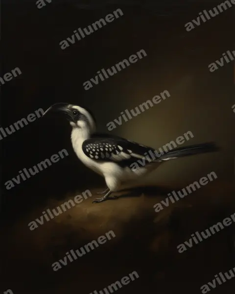 Oil illustration: Tockus jacksoni (Jackson's Hornbill)
