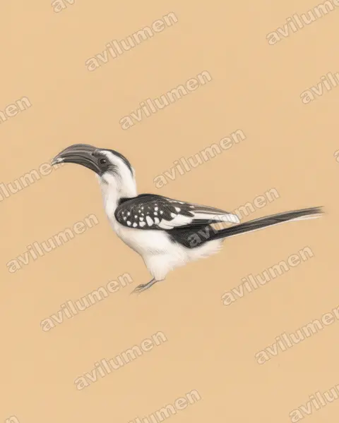 Colored pencil illustration: Tockus jacksoni (Jackson's Hornbill)