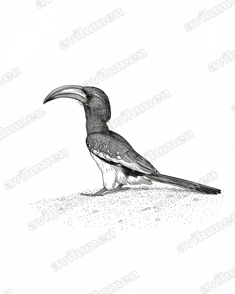 Ilustración en Tinta: Tockus monteiri (Toco angoleño​)