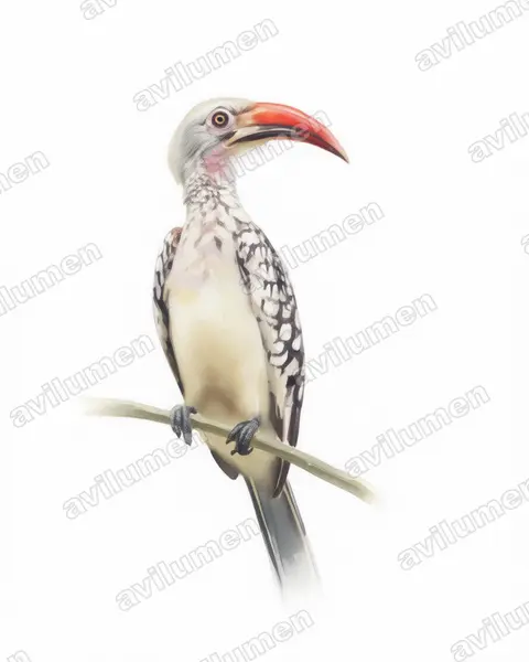 Ilustración en Acuarela: Tockus rufirostris (Tockus rufirostris)