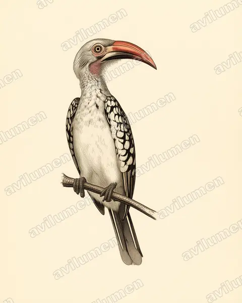Ilustración en Lámina antigua: Tockus rufirostris (Tockus rufirostris)