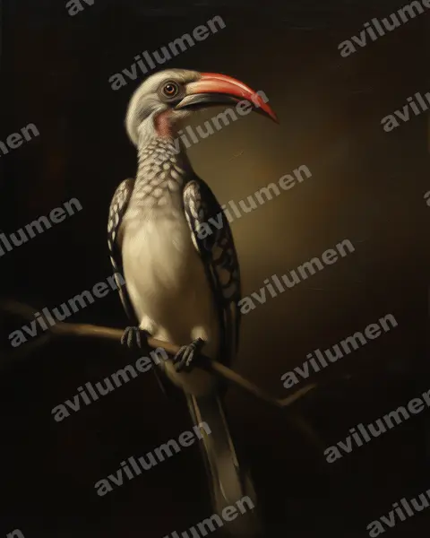 Ilustración en Óleo: Tockus rufirostris (Tockus rufirostris)