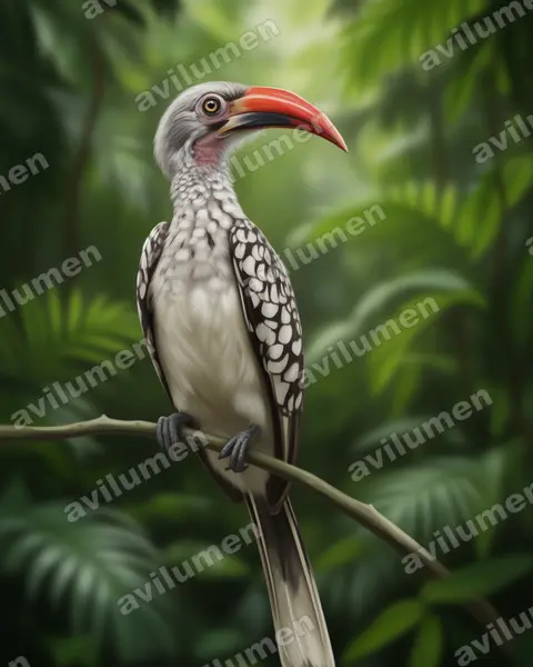 Ilustración en Realista: Tockus rufirostris (Tockus rufirostris)