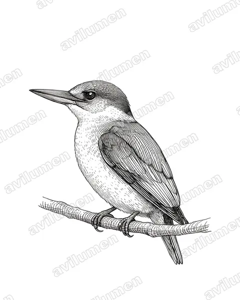 White-mantled Kingfisher（Todiramphus albonotatus）的钢笔墨线插画