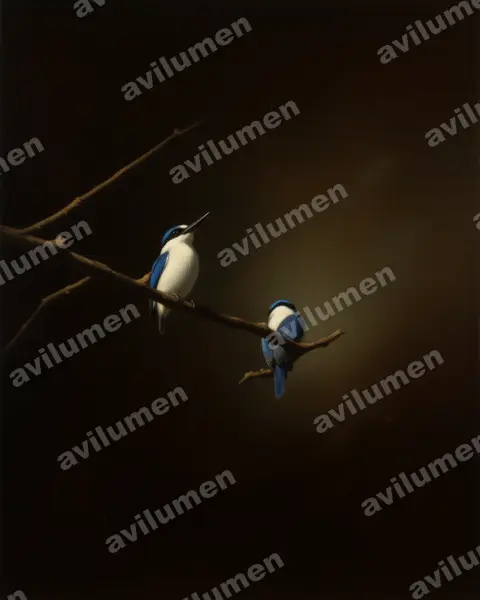 White-mantled Kingfisher（Todiramphus albonotatus）的油画插画