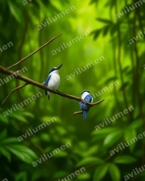 White-mantled Kingfisher（Todiramphus albonotatus）的写实插画