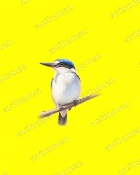 White-mantled Kingfisher（Todiramphus albonotatus）的彩色铅笔插画