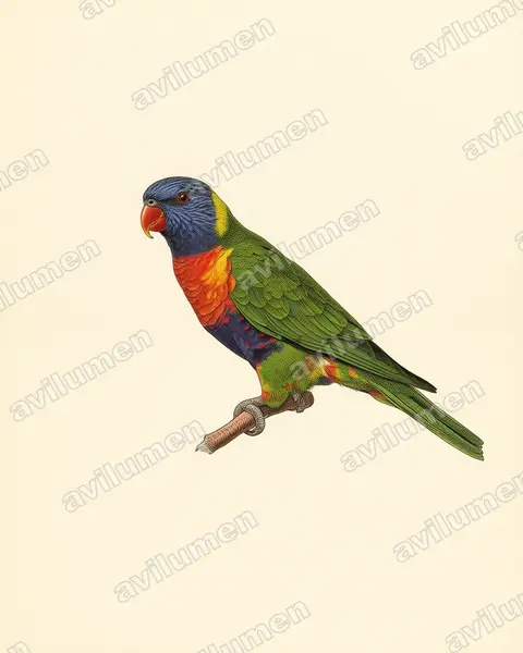 彩虹吸蜜鸚鵡（Trichoglossus moluccanus）的古典图版插画