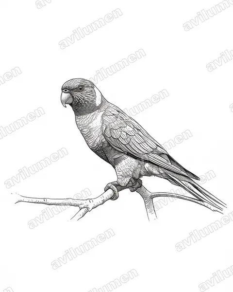 彩虹吸蜜鸚鵡（Trichoglossus moluccanus）的钢笔墨线插画