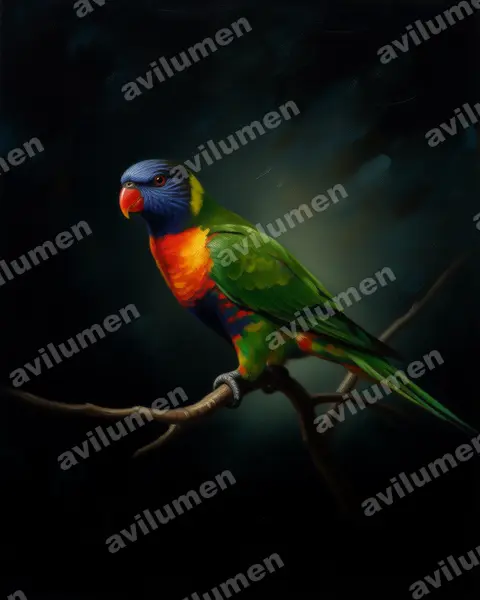 彩虹吸蜜鸚鵡（Trichoglossus moluccanus）的油画插画