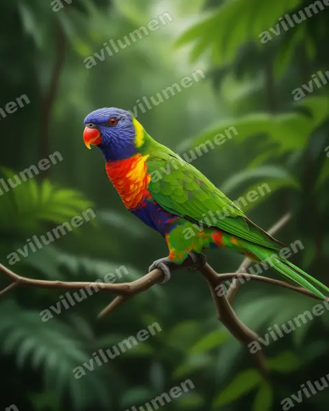 彩虹吸蜜鸚鵡（Trichoglossus moluccanus）的写实插画