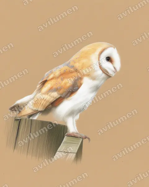 Illustration Crayon de couleur : Tyto alba (Effraie des clochers)