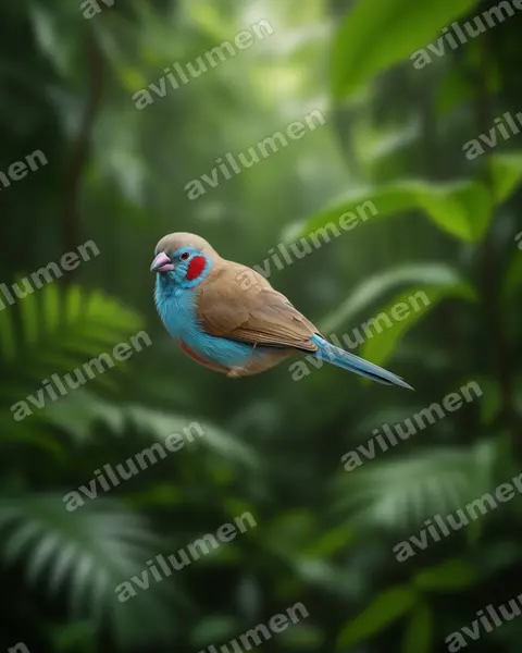 红颊蓝饰雀(Uraeginthus bengalus)的写实插画