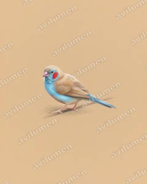红颊蓝饰雀(Uraeginthus bengalus)的彩色铅笔插画