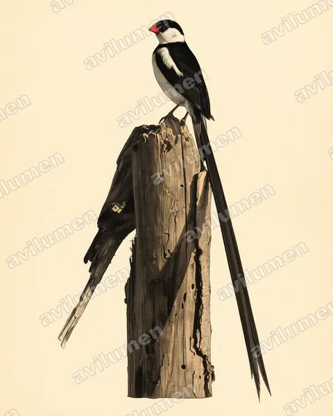 針尾維達雀（Vidua macroura）的古典图版插画